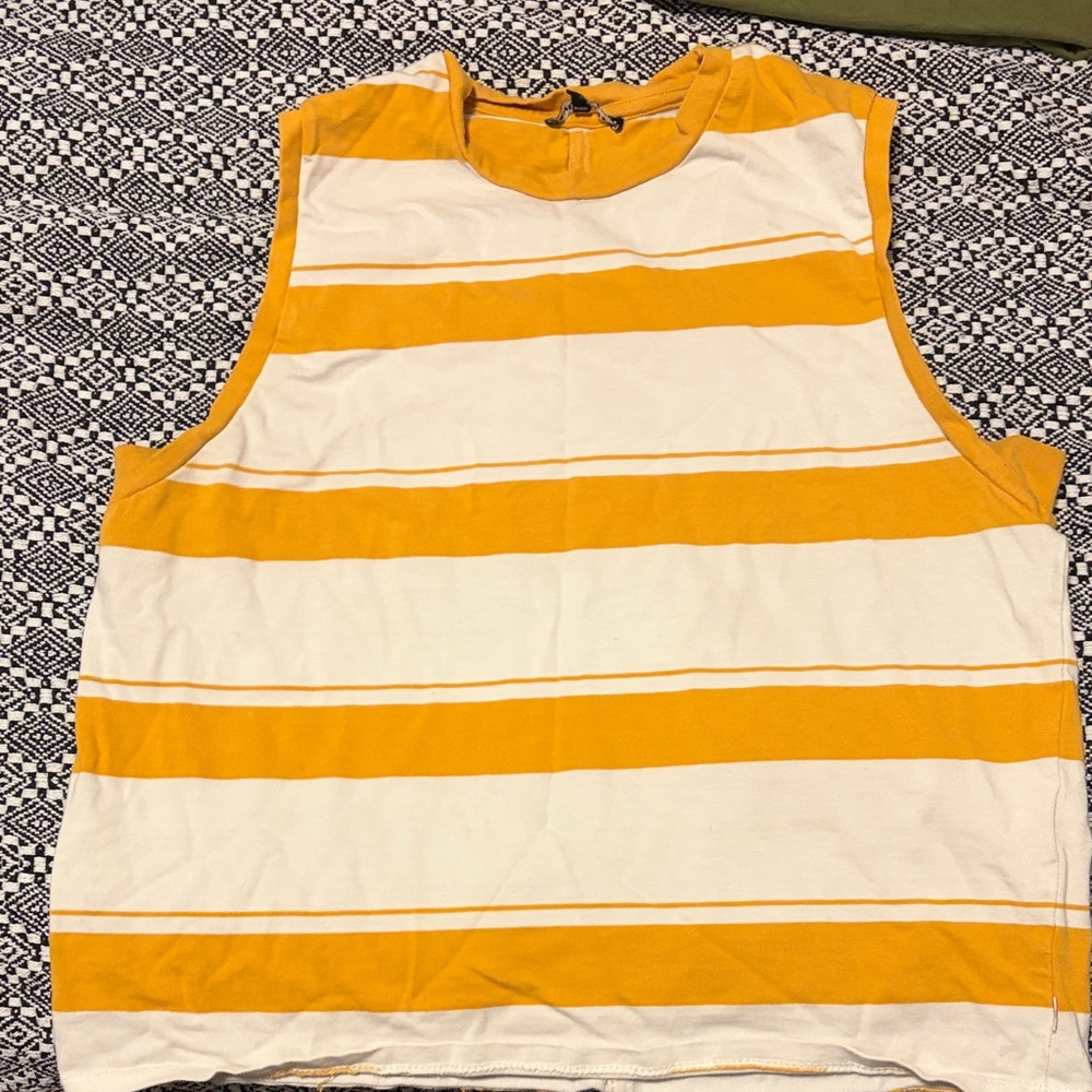 Yellow and White Striped Sleeveless Top